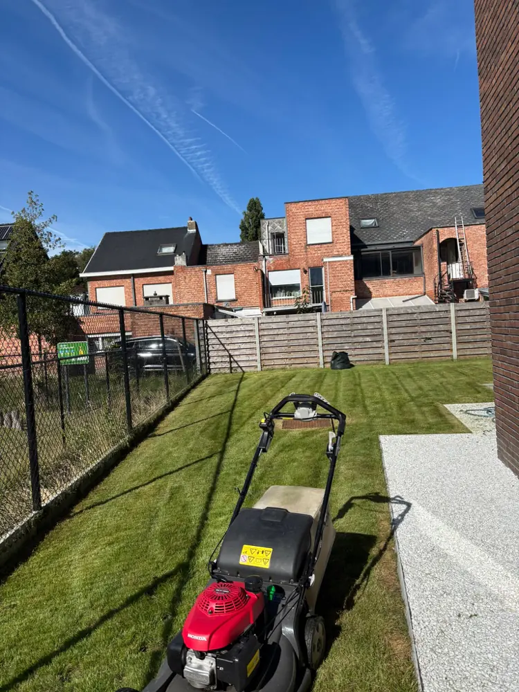 Gazon maaien in een achtertuin